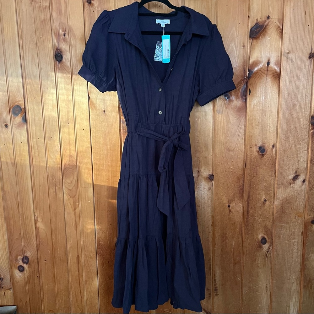 KAILEIGH Naurela Puff Sleeve Shirt Dress Navy Blue